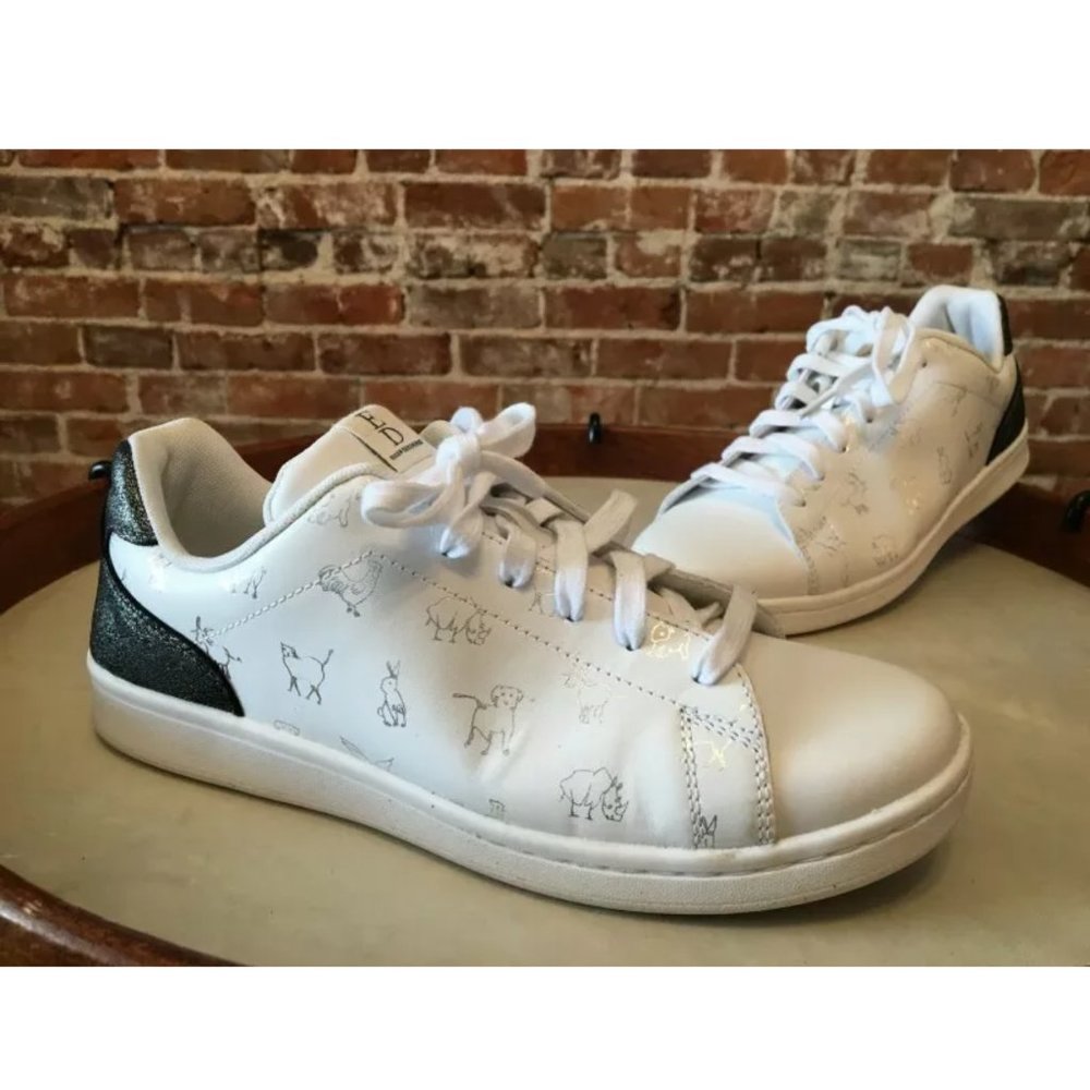 Ellen Degeneres White Sneakers With Silver Pets
